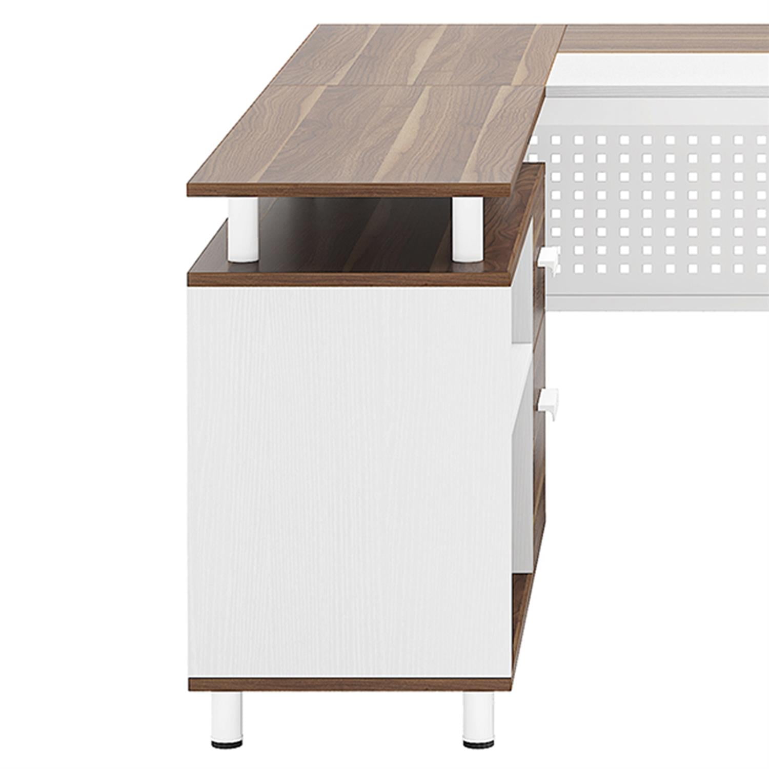 Demi Bonn 63" L-Shaped Computer Desk with File Cabinet and 2 Drawers, Corner Office Desk Study/Writing Table for Home Office Gaming, Brown & White