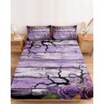 thumbnail image 2 of Queen Size Fitted Sheet Set - Halloween 3 Piece Bedding Sets 16" Deep Pocket Fitted Sheet with 2 Pillowcases, Fall Farmhouse Horror Floral Trees Wooden Purple Brushed Microfiber Hotel Bed Sheets, 2 of 9