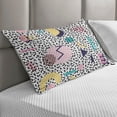 thumbnail image 2 of 90s Quilted Pillowcover, Geometric Pattern in Retro Style Round Half Moon Triangle Shapes Art, Standard King Size Accent Pillow Cover for Bedroom, 36" x 20", Navy Yellow Pink, by Ambesonne, 2 of 2