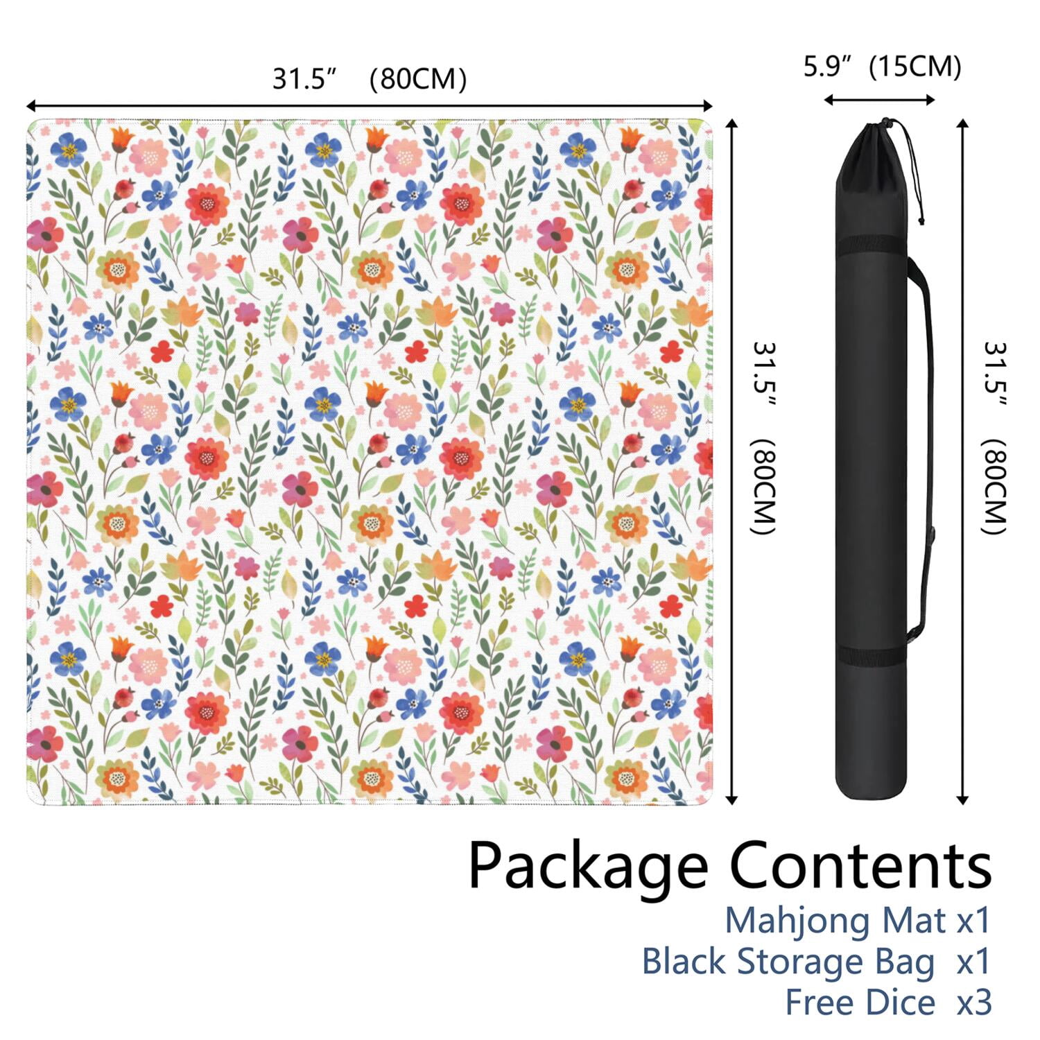 Floral Design Anti-Skid Mahjong Mat, 31.5 Inch Square Rubber Table Topper Ensures Secure Placement & Noise Reduction During Board Games