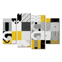 Elephant Stock Abstract Geometric Concept Wall Art - Horizontal Multi Panel Canvas - Living Room Wall Decor - Abstract Multi Panel - Yellow And Black Decor - 30" x 18"