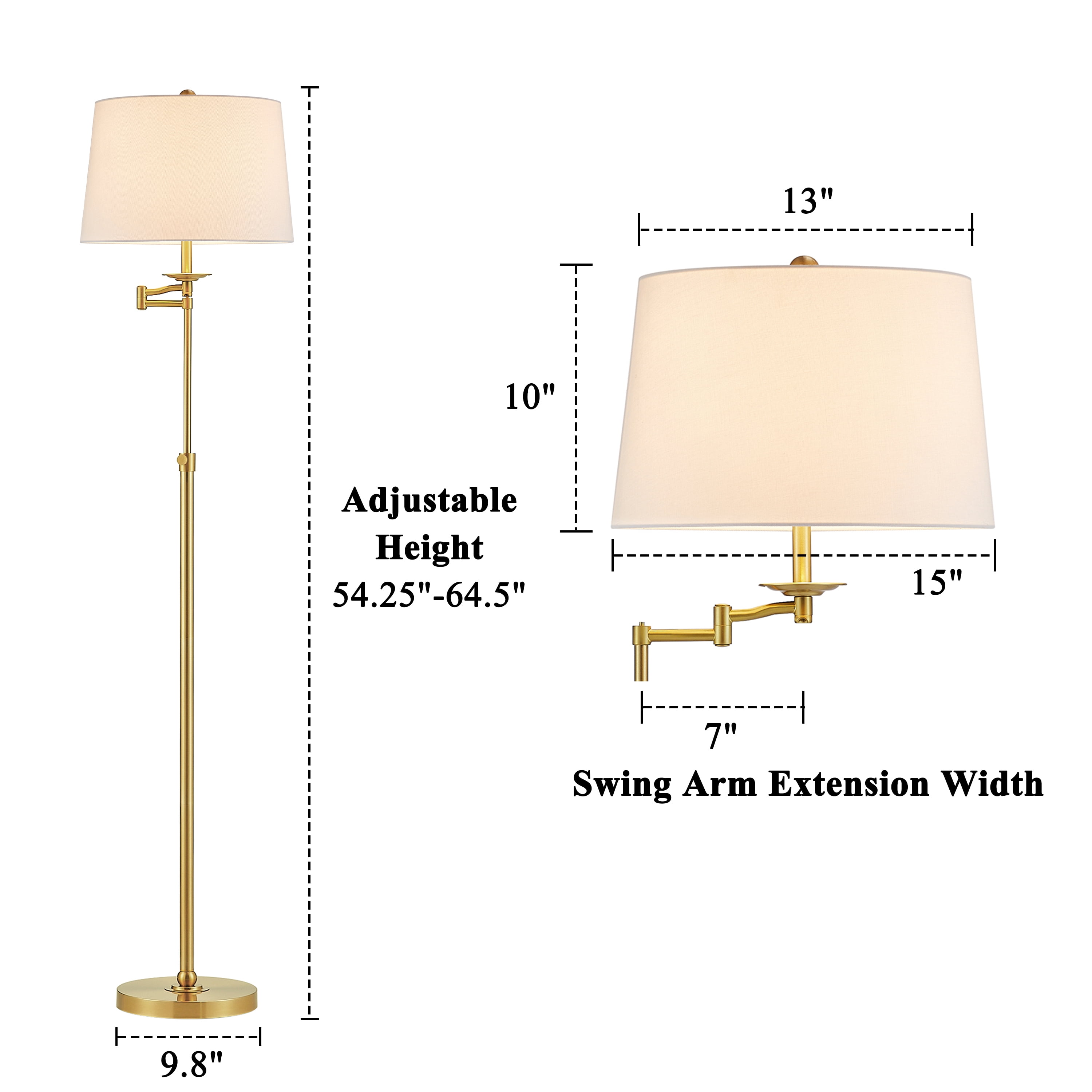 KAWOTI 64.5'' Adjustable Floor Lamp with Swing Arm, 3-Way Dimmable Standing Floor Lamp for Living Room Bedroom