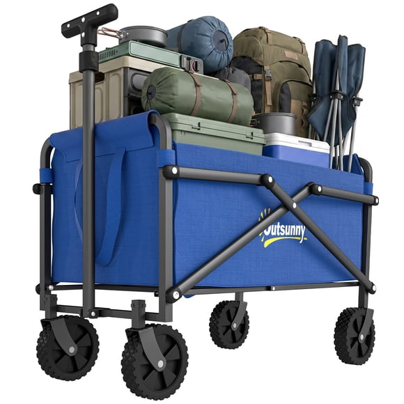 Outsunny Small Collapsible Folding Wagon Cart, Utility Garden Cart, Blue