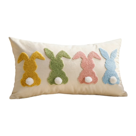 Easter Pillow Cover 12 x 20 Inch Bunny Pillow Cover Cute Neutral Tufted Embroidery Decorative for Home Living Room Bed Decor