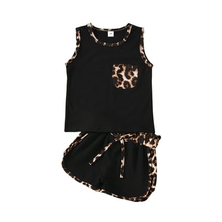 

baby girl clothes Kids Baby Leopard Print Vest Shorts Outfits Set Sports Clothes