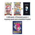 thumbnail image 1 of 3 Pokemon Packs + Holofoil Promo! 1 151 pack, 1 Prismatic Evolutions Pack and 1 random pack!, 1 of 5