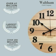 Waltham Real Wood Wall Clock, 12” Analog Clock, Battery Operated, Natural Finish - 100% Real Wood!