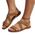 thumbnail image 2 of Strap Sandals, Women's Flat Sandals, Sandals With Back Strap, Women Flat Sandals, Women's Elastic Flat Sandals - Comfort Open Toe Elastic Ankle Strap Slip On Casual Walking Summer Shoes, Brown 8, 2 of 6