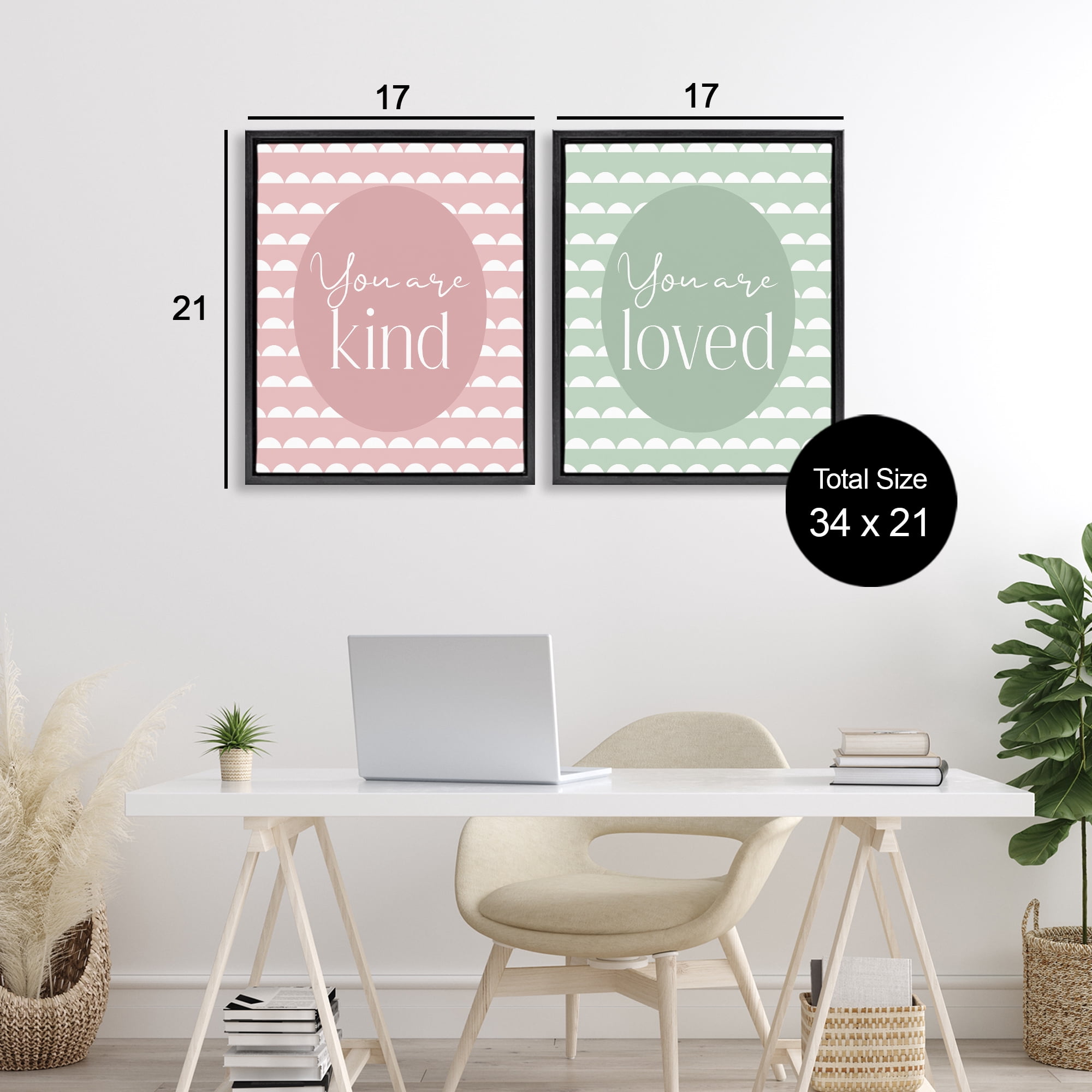 Stupell Industries Pastel Kind & Loved 2 Piece Black Framed Floater Canvas Set, design by Christine Simpson Art