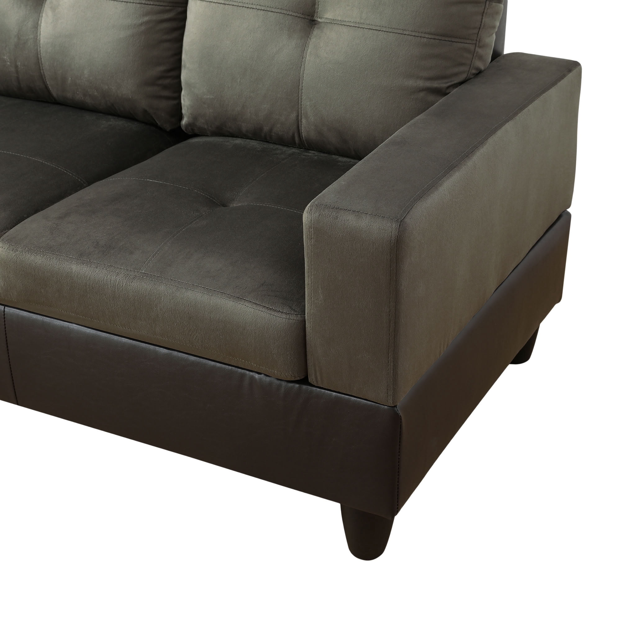 MAYEERTY L-Shaped Sectional Sofa, Flannel & Faux Leather Modular Couch with Chaise for Living Room Apartment, Taupe