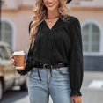 thumbnail image 7 of Fsqjgq Womens Tops Brown Shirt Women Black Tunic Blouse Tops T Shirt Women's Shirt Autumn Winter Solid Slim V Neck Ribbon Long Sleeved Top Flowy Dressy Button Down Shirts Spring Blouses for Wome M, 7 of 7