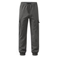 thumbnail image 5 of Ndbuld Boys' Cargo Jogger Pants Elastic Drawstring Waist Multi Pockets Casual Tapered Cuffed Kids Work Trousers Dark Gray 9-10 Years, 5 of 7