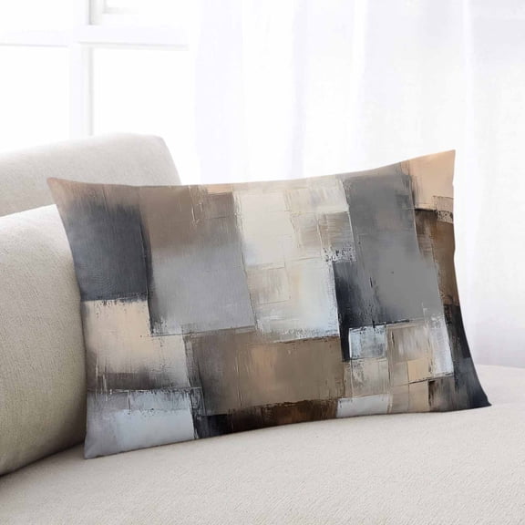 Grey Brown Abstract King Size Pillow Cover, Pillowcase Protectors with Zipper, Breathable Decorative Throw Pillow Case Cover, Oil Painting Color Blocks Pillow Shams for Couch Sofa 20x36Inch