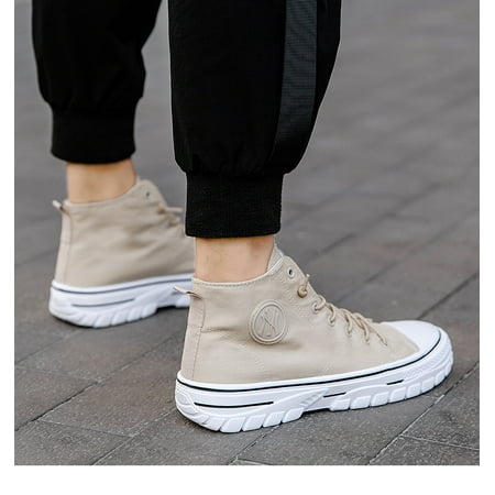 

Toyella Men s High-top Board Shoes Breathable Flat All-match Casual Student Shoes Men Zm Board Shoes Beige 41