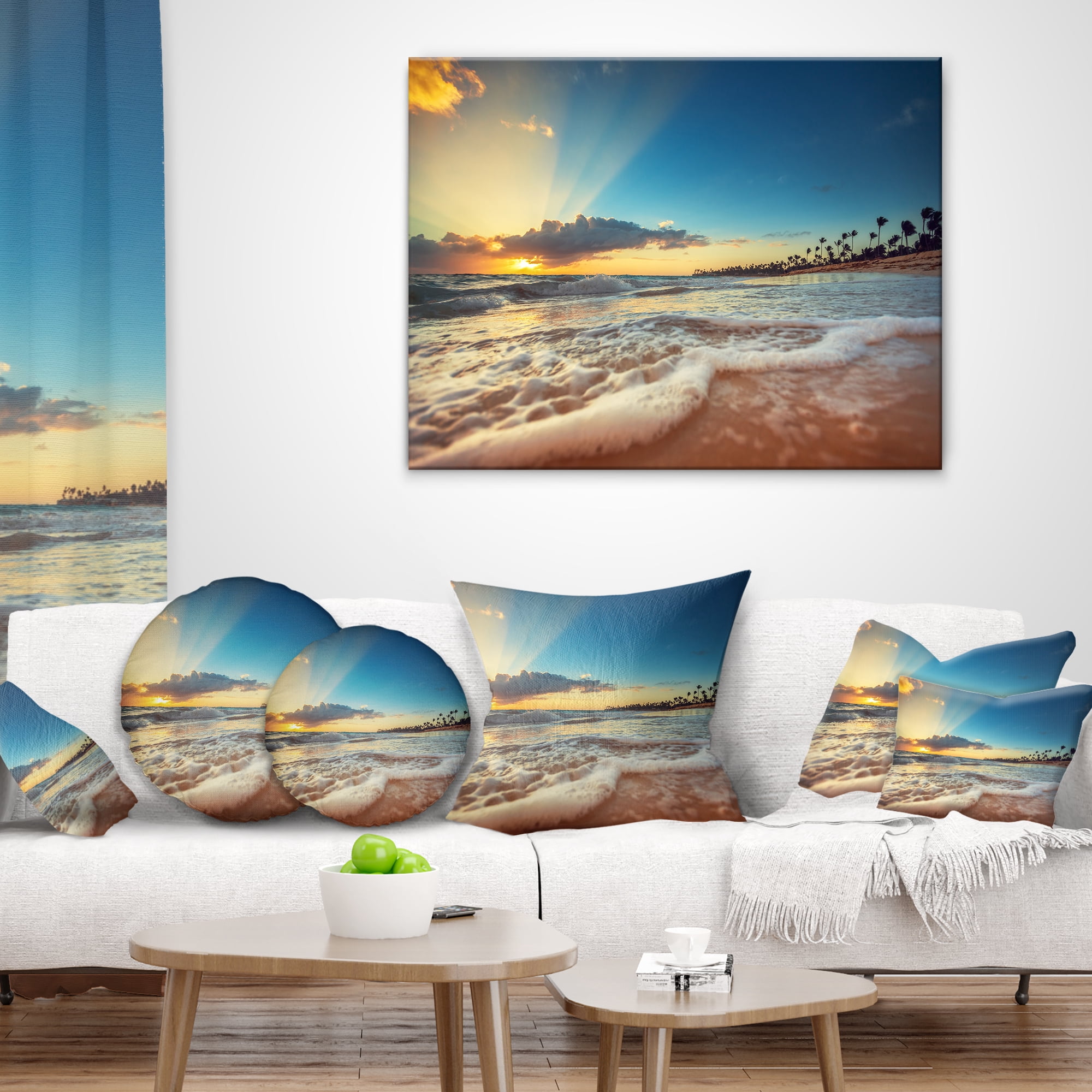 Designart Exotic Beach in Dominican Republic - Seashore Throw Pillow - 12x20
