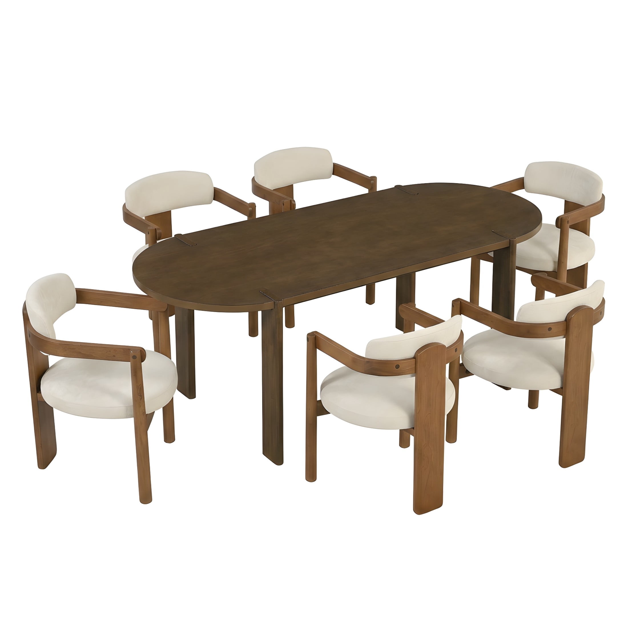 Christopher Knight Home 7-Piece Oval Dining Set, 71" Wood Table with Upholstered Chairs, Dark Brown+Beige