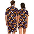thumbnail image 6 of Matching Halloween Pajamas for Couples 2 Piece Short Sleeve Button Down Pjs Soft Breathable Sleepwear Loungewear for Women Men Pumpkin Ghost Bat Web Print Orange L, 6 of 6