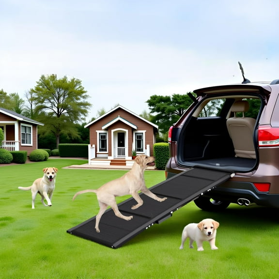 EcoSummer 71x17 Inch Dog Ramp for Car – 250lbs Capacity, 4-Fold Portable Aluminum Ramp with Non-Slip Pad, Extra Long & Wide Pet Ramp for Small/Medium/Large Dogs, Ideal for Truck, Sofa, Bed Safety