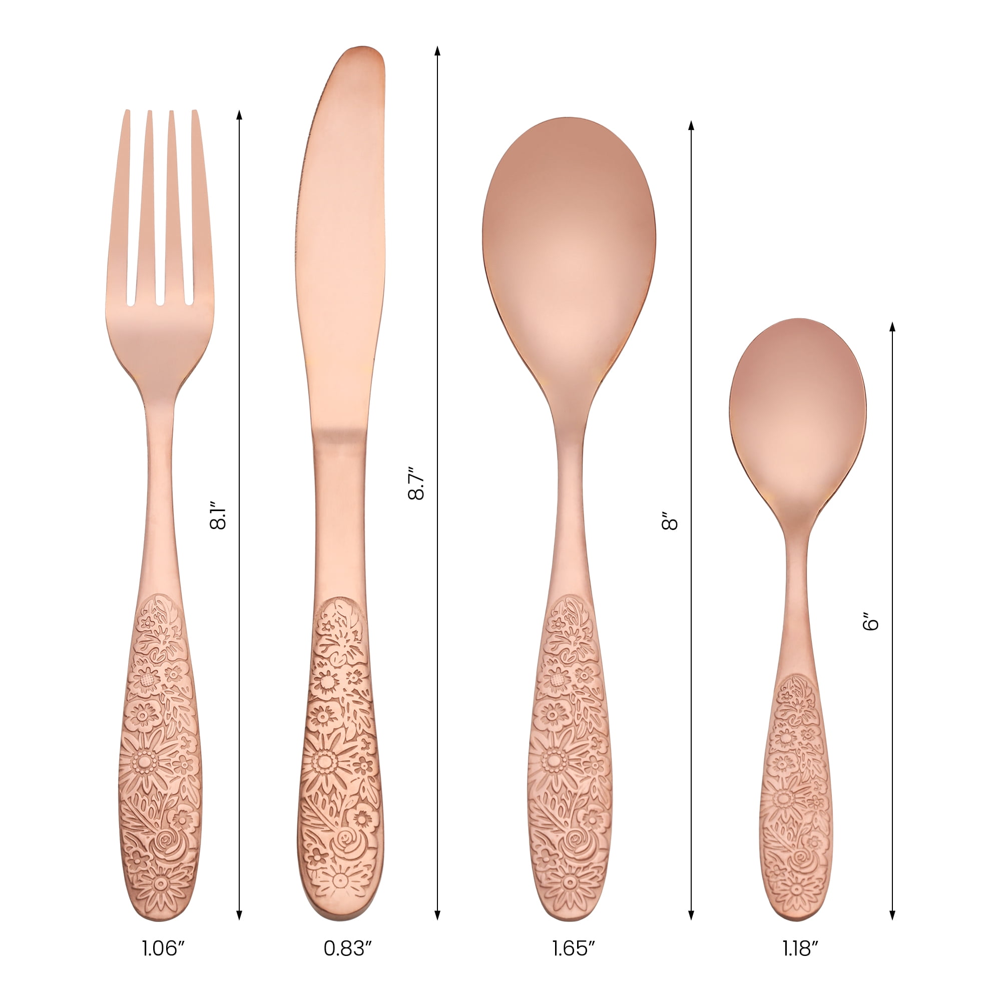 Unique Bargains 4 Piece Stainless Steel Floral Flatware Rose Gold 4