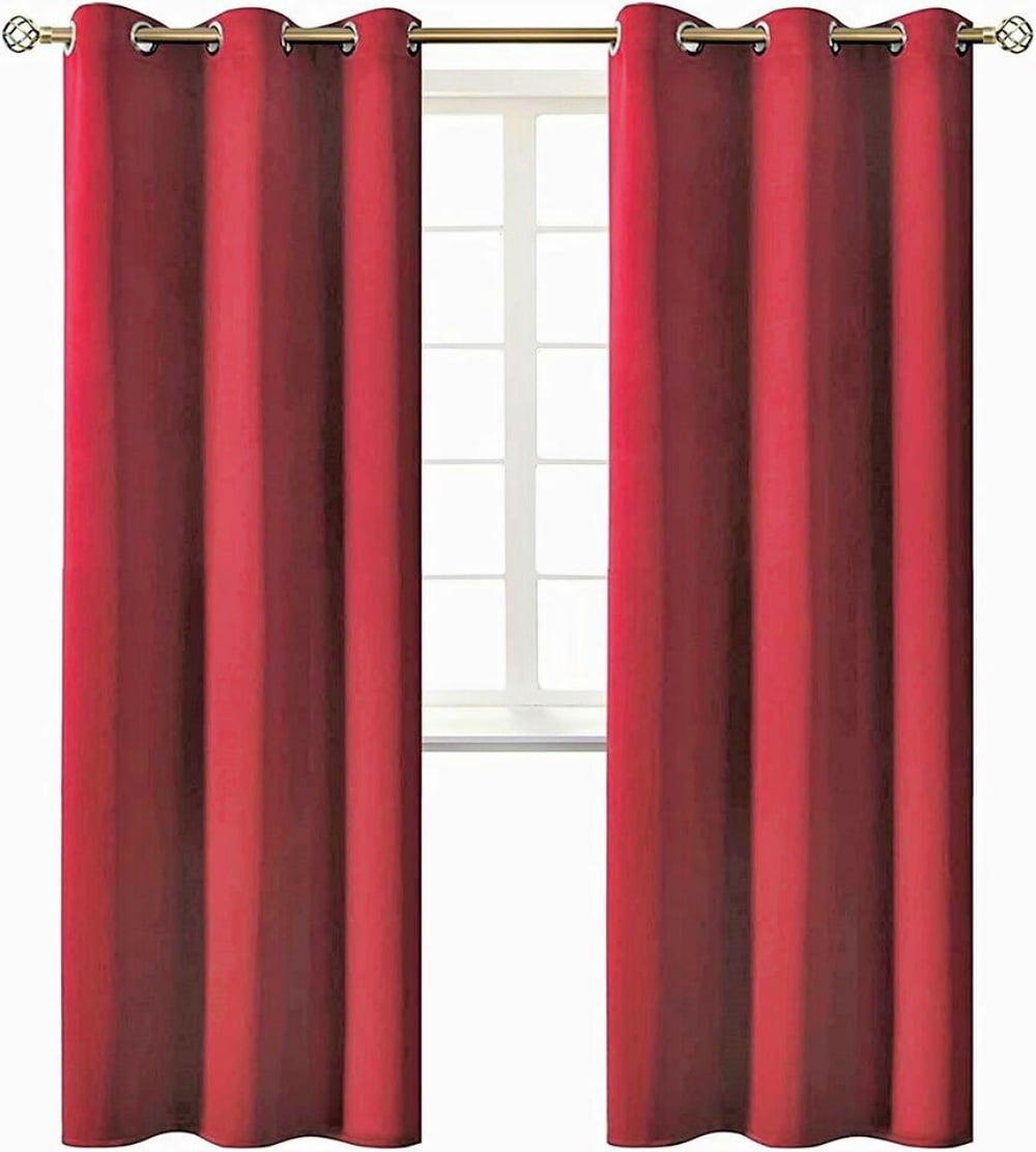 2 panels K68 burgundy color 100 % blackout thermal light blocking drapes for sliding patio window curtain top grommets noise reducing 37" wide X 63" length each panel