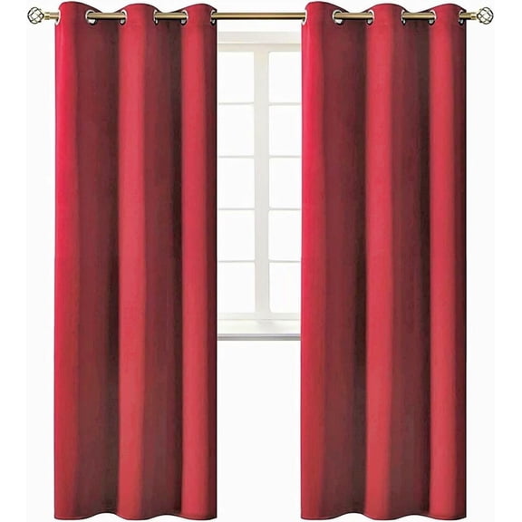 2-panels K68 burgundy color 100 % blackout thermal light blocking drapes for sliding patio window curtain top grommets noise reducing 37" wide X 84" length each panel