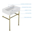 thumbnail image 5 of Kichae 24"x16.5"x5.7" White Console Sink Ceramic Bathroom Vanity Pedestal Sinks with Gold Stainless Pedestal, 5 of 8