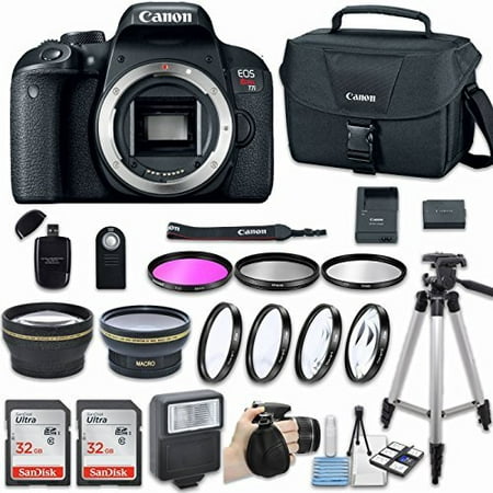 Canon EOS Rebel T7i DSLR Camera (Body Only) with Bundle - Includes 58mm HD Wide Angle Lens + 2.2x Telephoto + 2Pcs 32GB Sandisk SD Memory + Filter & Macro Kit & More