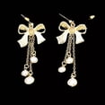 thumbnail image 5 of QQTDFG New Fashion Women Bow Pearl Tassel Earrings Bowknot Stud Drop Dangle Gold Tone -default, 5 of 5