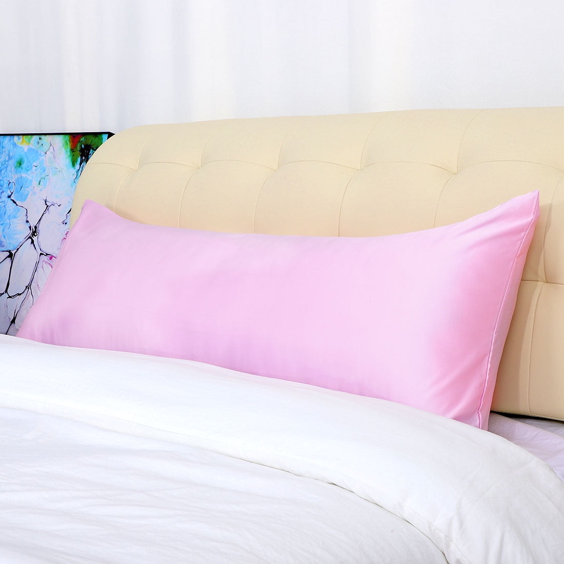 Unique Bargains Luxury Silky Satin Body Pillow Case Light Pink 20" x 54"