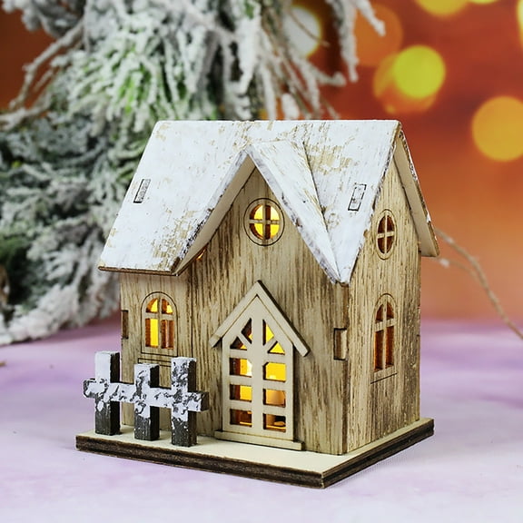 Light Up Wooden Christmas House Decoration Wooden Christmas Village House with Warm Light Xmas Gift for Kids Adults Home Decoration