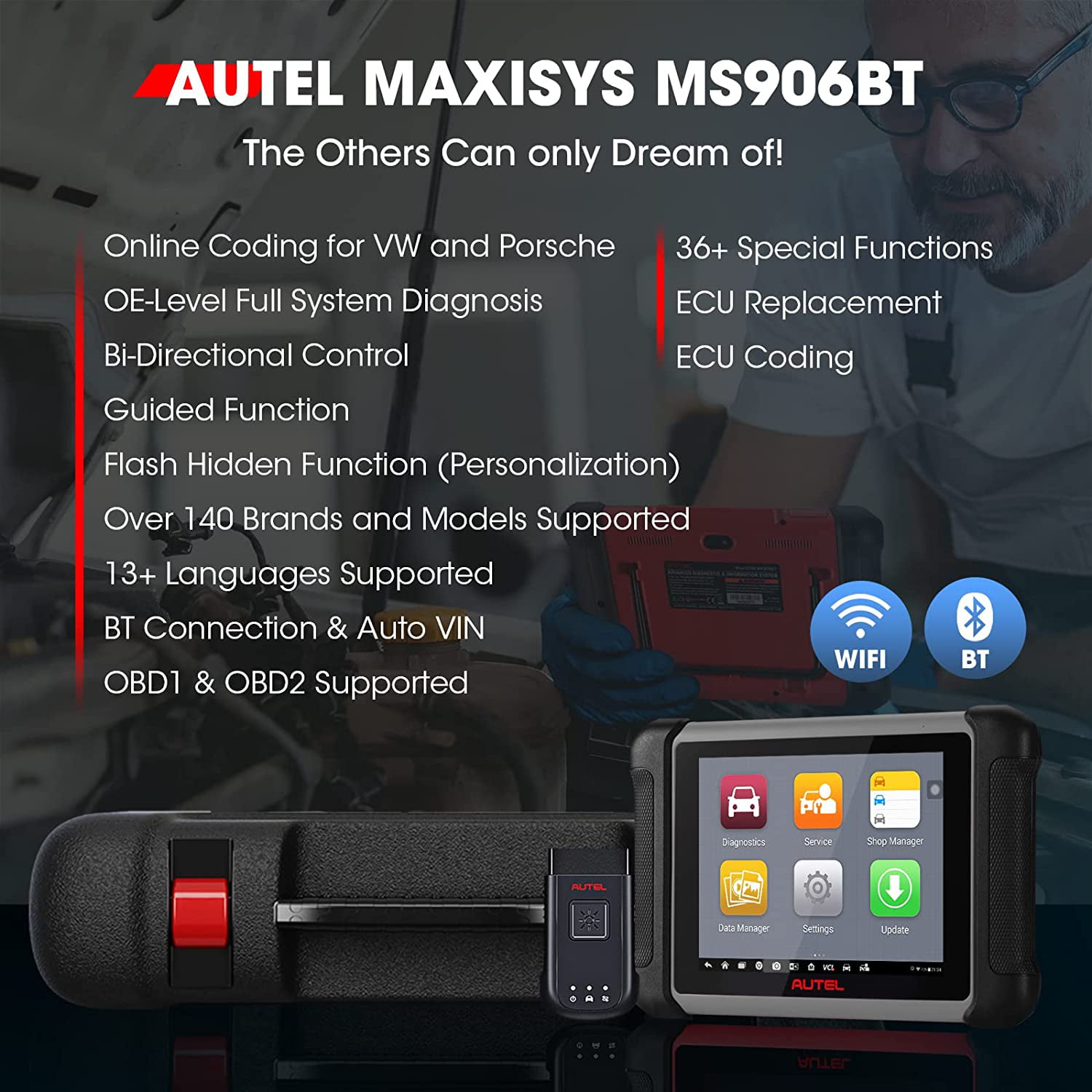 コンビニ受取対応商品】 Autel MaxiSys Maxisys 2023 MS906S Diagnostic Tool Auto Scanner，  2022 New Advance Version Autel of with MS906 with MS906S BT WiFi Full  System Automotive Diagnosis， OE-Level ECU Coding， Active Test， 31
