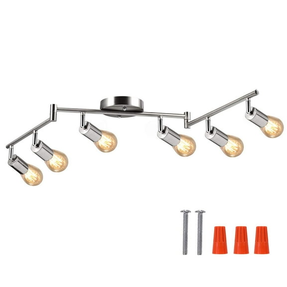 6-Light Adjustable LED Dimmable Track Lighting Kit, Satin Nickel, Flexible Arms, E26 Base
