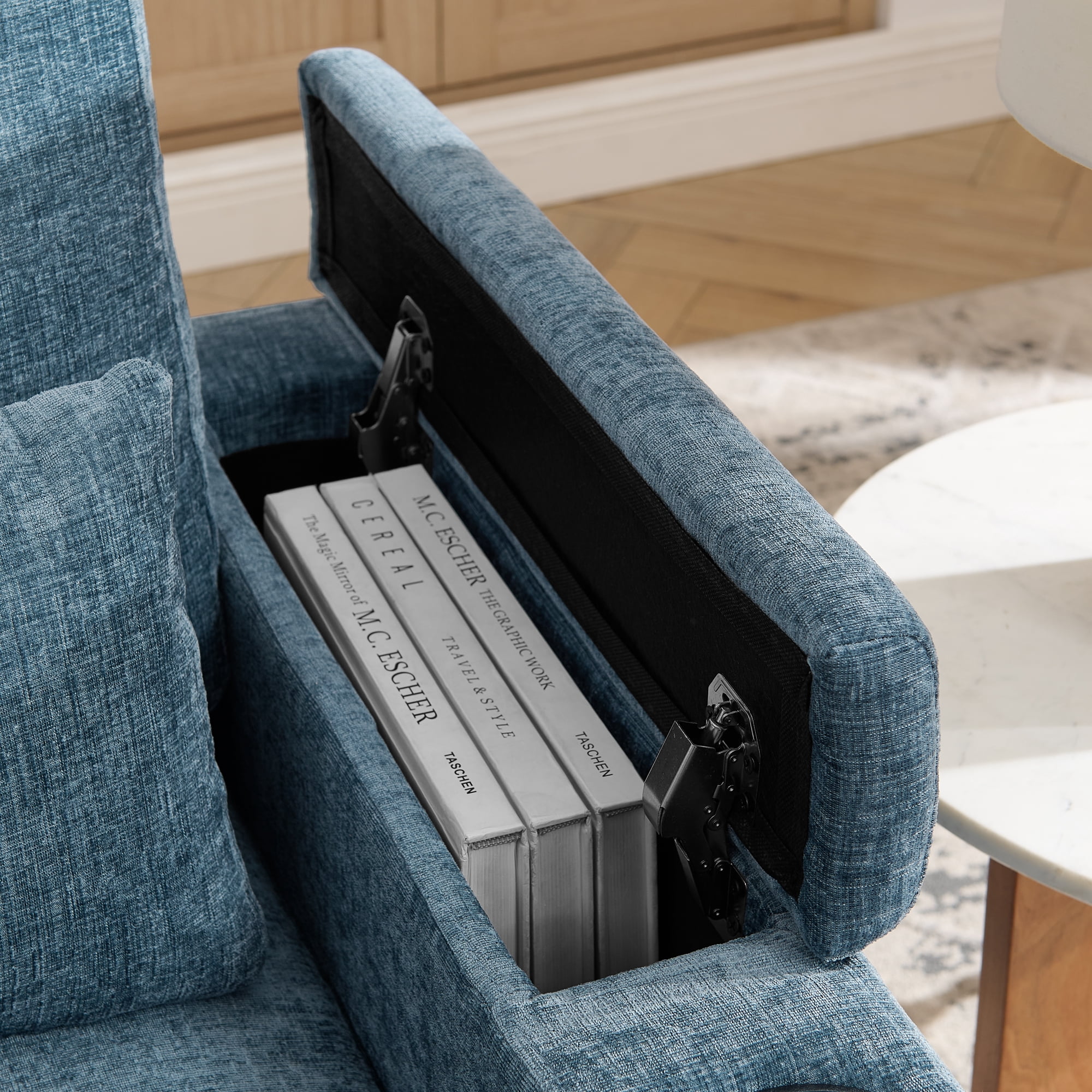 Recliner Chair with Adjustable Backrest, Cup Holders, USB Charging Port, Phone Stand, Arm Storage and Storage Ottoman