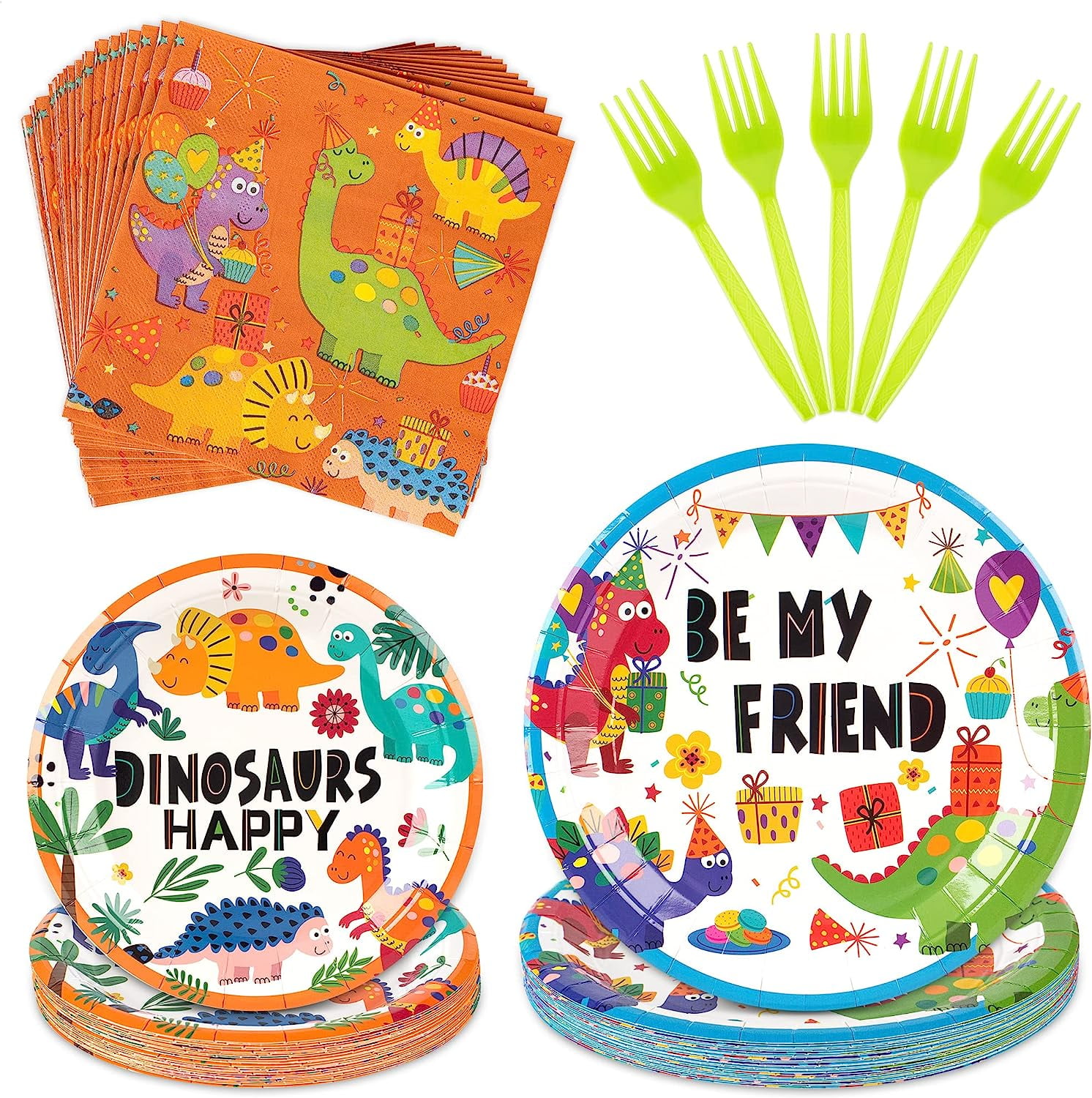 Mocoosy 96Pcs Dinosaur Party Plates and Napkins Set, Dinosaur Birthday
