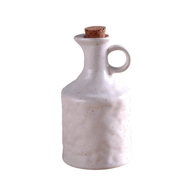 Bearachild Botella de aceite con tapón de corcho, a prueba de fugas, dispensador preciso para aceite de oliva, vinagre y zumo de limón, ideal Cocina y Comedor blanco