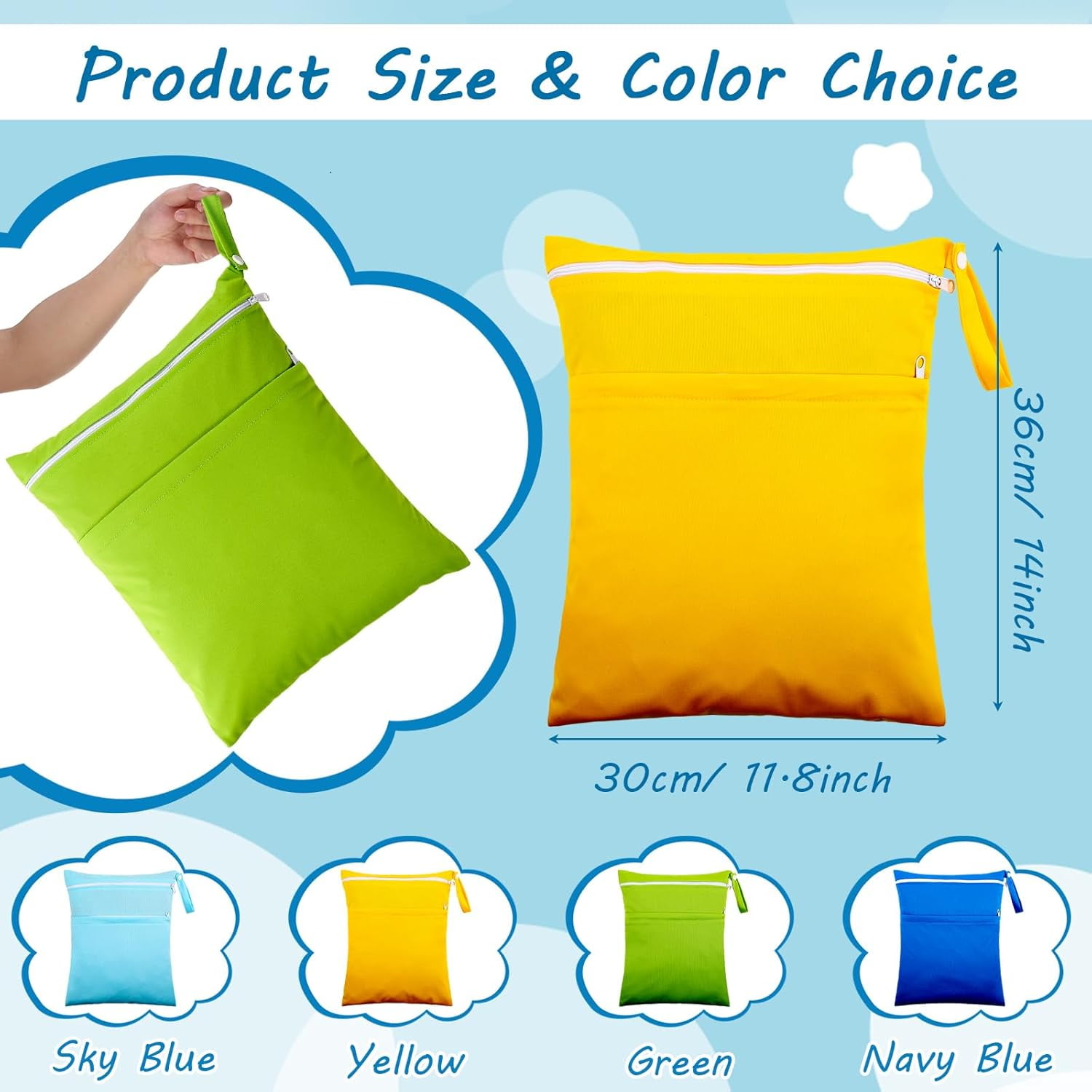 BTEPSGA 4 Pcs Wet Dry Bag, Waterproof Wet Bag Washable Travel Bag Reusable Bag with 2 Pocket Swim Wet Bag for Travel Beach Pool