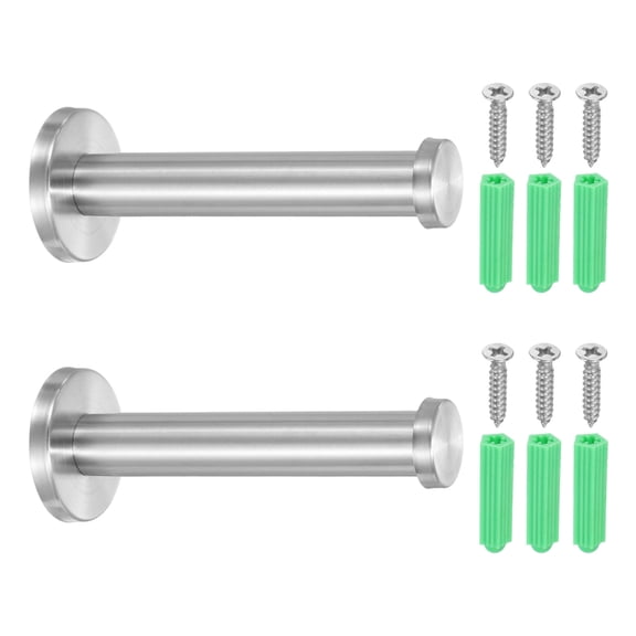 Uxcell 2 Pcs Stainless Steel Bathroom Towel Hooks, 4.1x0.7 Inch Heavy Duty Robe Coat Hooks Round Wall Mounted Hook with Screws for Bedroom Kitchen Closet Cabinet, Silver