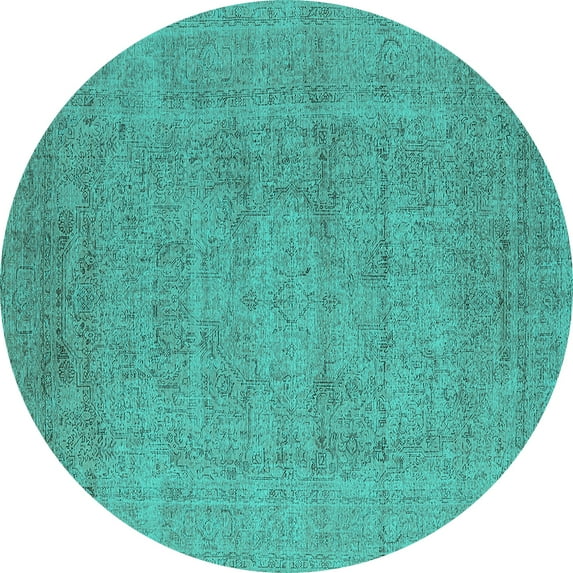Ahgly Company Indoor Round Oriental Turquoise Blue Industrial Area Rugs, 3' Round
