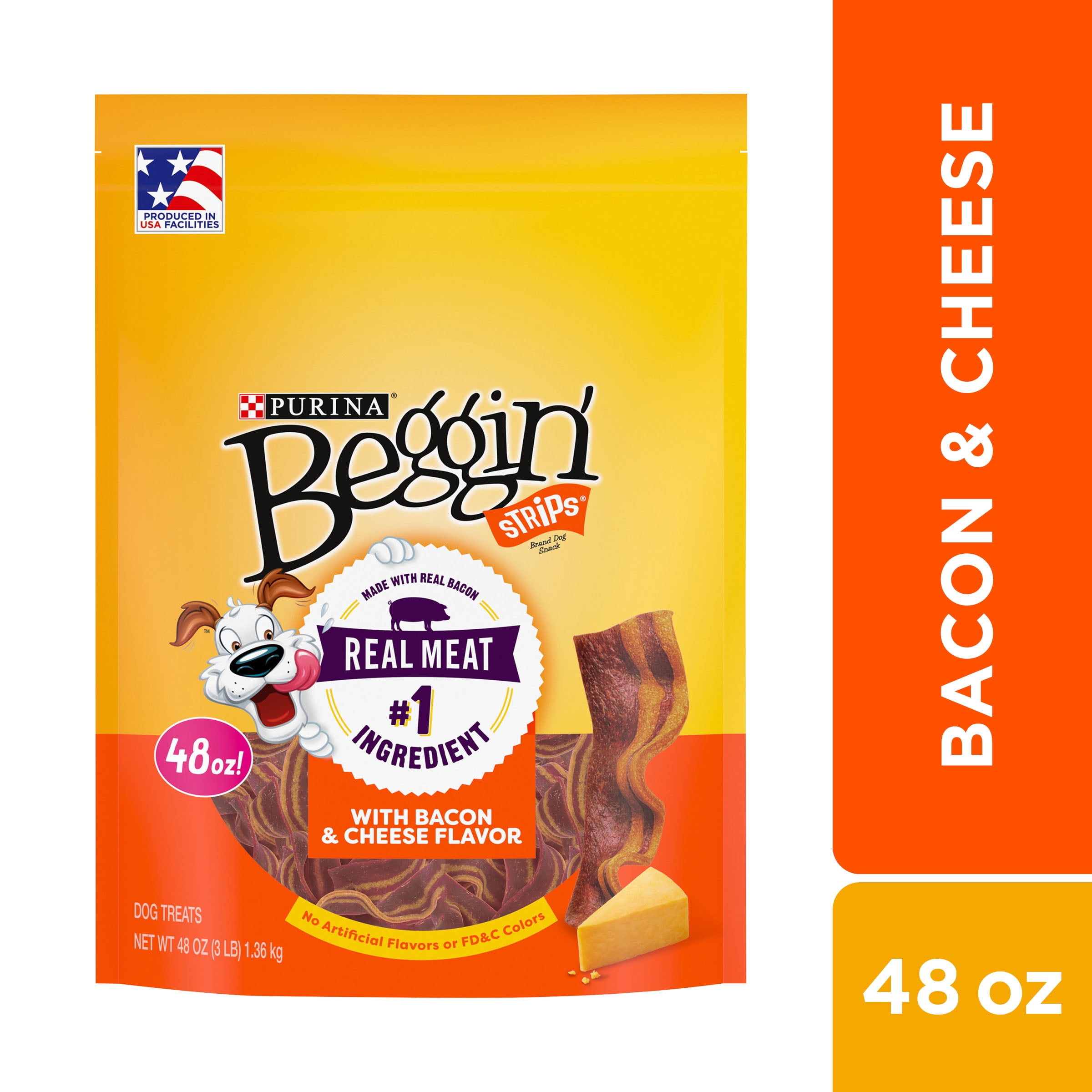 Purina Beggin' Strips Dog Training Treats, Bacon & Cheese Flavors, 48