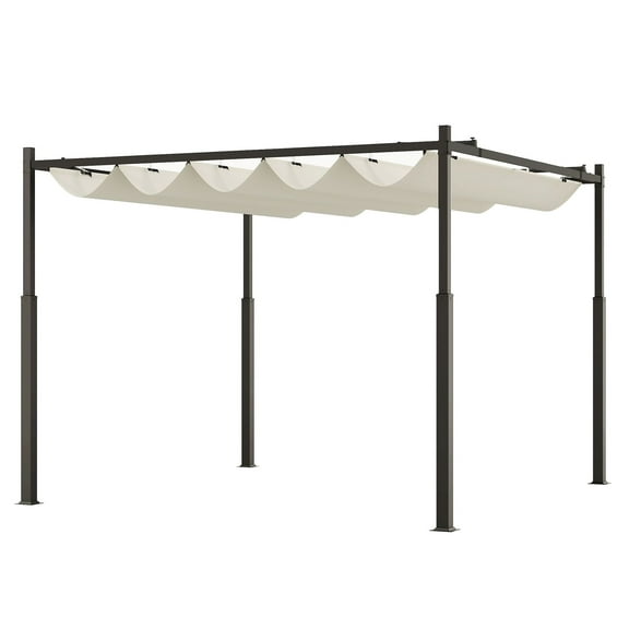 10x10 Retractable Pergola Canopy, Cream White - UPF30  Outdoor Pergola with Magnetic Fixture - Backyard Patio Deck Garden Shade