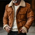 thumbnail image 2 of YLSDY Mens Shearling Bomber Suede Jacket Winter Warm Faux Leather Suede Jackets Vintage Sherpa Lined Fleece Overcoats Brown L, 2 of 6