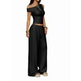 thumbnail image 2 of Women Two Piece Sets Casual One Shoulder Crop Tops Wide Leg Pants Y2K Outfits Matching Set, 2 of 7
