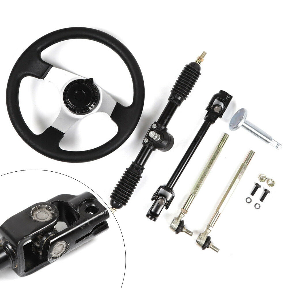 For 110cc Go Kart Cart Steering Wheel Kit Gear Rack Pinion Adjustable Shaft Set 