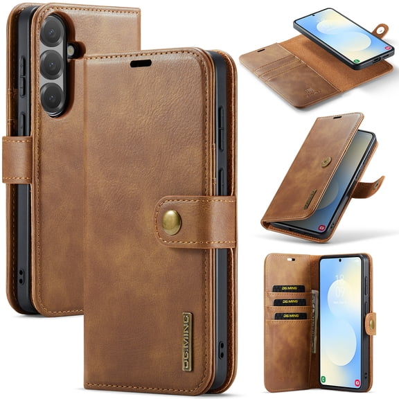 Detachable Wallet Case for Samsung Galaxy S21 FE RFID Blocking Card Slots Holder Removable 2 in 1 Wallet Phone Case Premium PU Leather Magnetic Kickstand Shockproof Flip Protective Cover,Brown