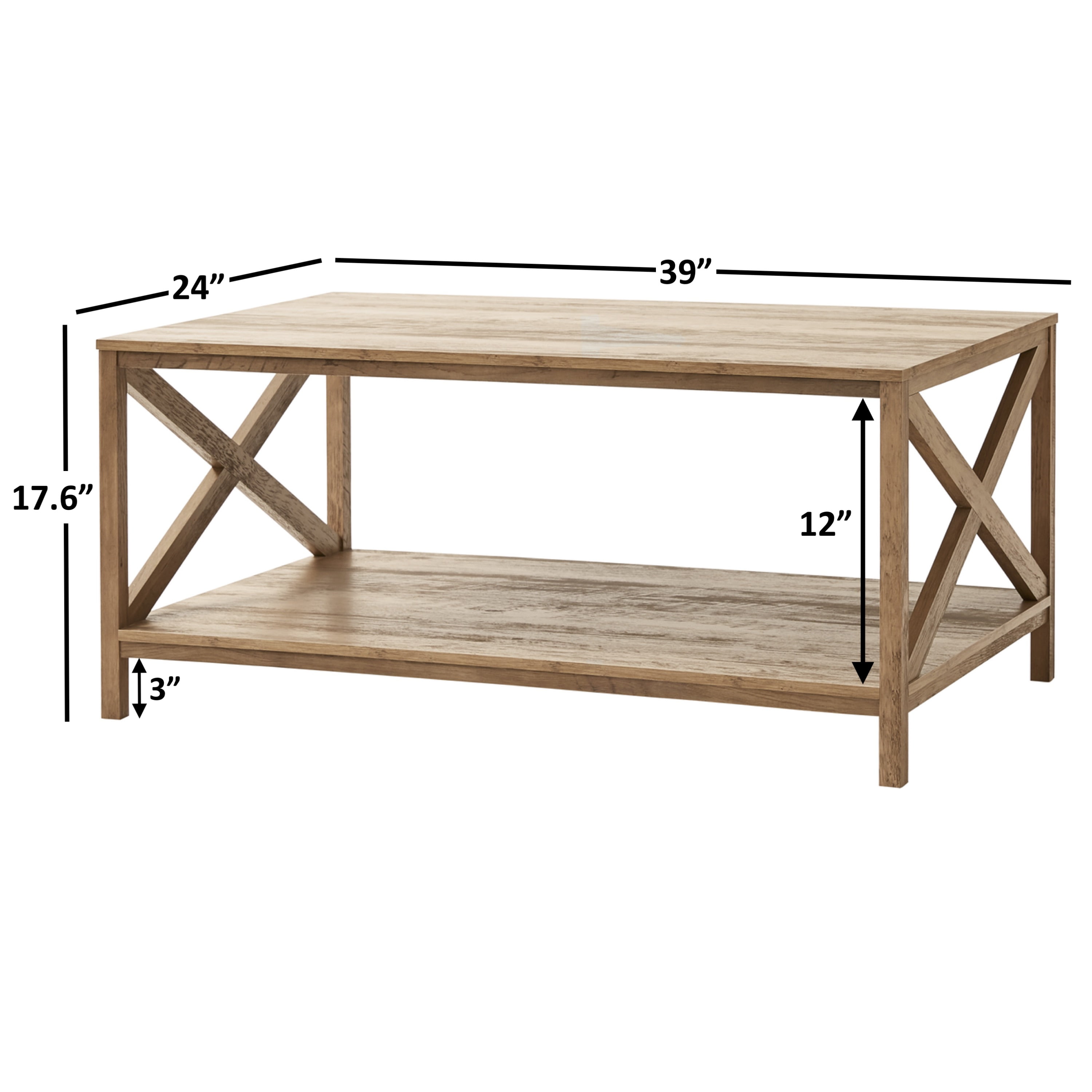 Mainstays Farmhouse Rectangle Coffee Table, Rustic Weathered Oak