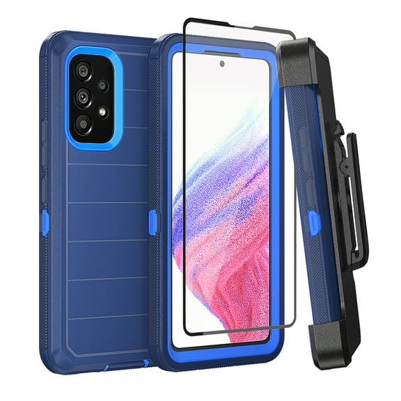 Xhy Samsung Galaxy A53 5G Case with Belt Clip Holster and Screen Protector Military Grade Full Body Multilayer Drop Protection 3 in 1 Rugged Durable Detachable for Samsung A53 5G Phone - Dark Blue