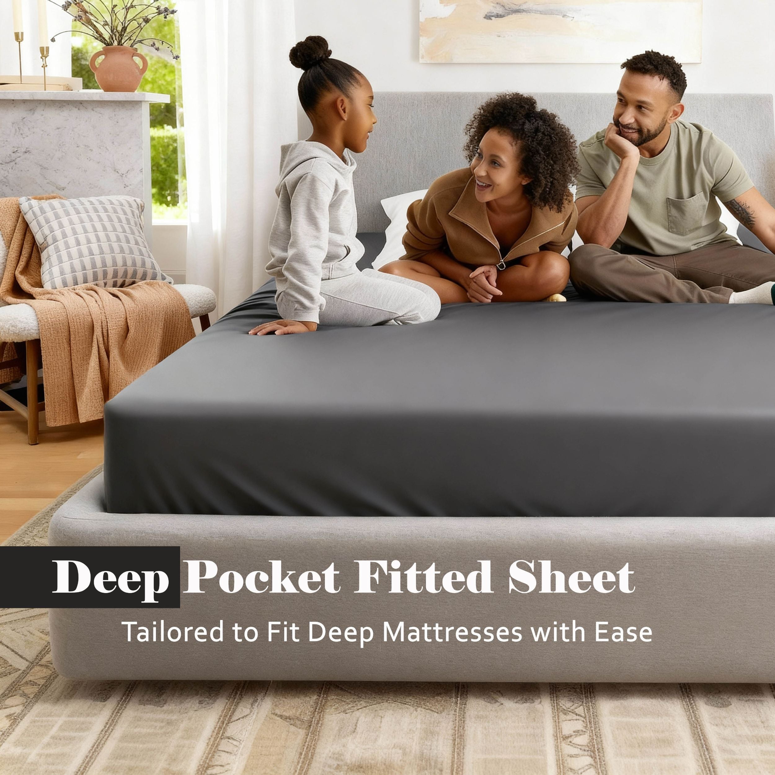 Superior 650 TC Egyptian Cotton Fitted Sheet, Extra Deep Pocket - 18 Inch, Queen Size, Grey