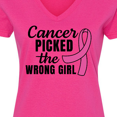 thumbnail image 4 of Inktastic Breast Cancer Awareness Cancer Picked the Wrong Girl Women's V-Neck T-Shirt, 4 of 5