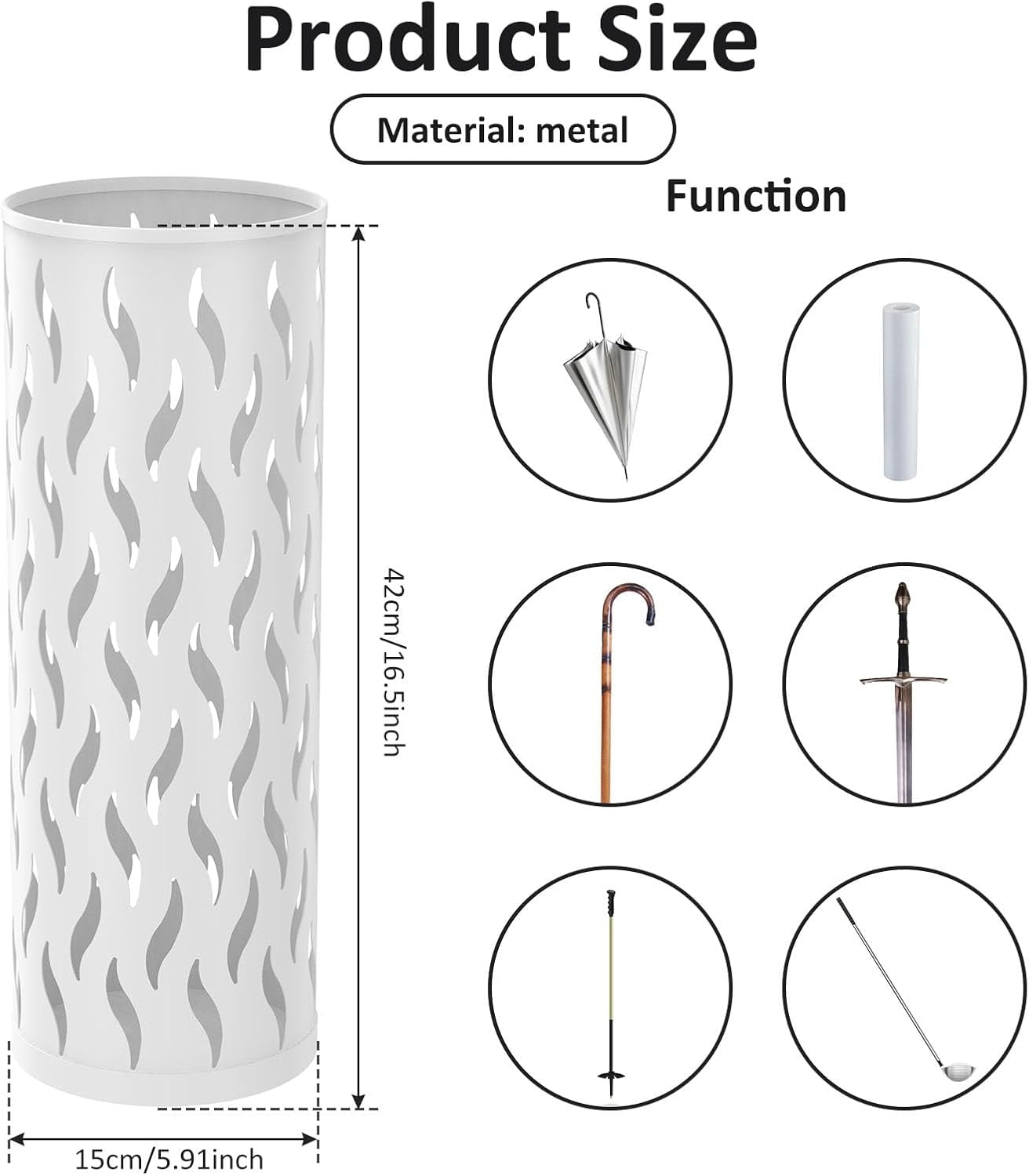 Umbrella Stand Metal Umbrella Holder Hollowed Umbrella Rack Freestanding Umbrella Organizer Indoor Umbrella Storage Rack for Home Entryway (white, circular)