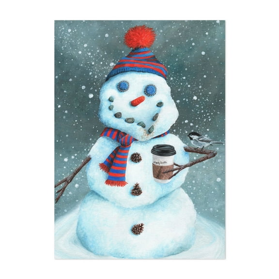 Snow More Coffee - Painting Winter Snow Humor Coffee Bird Unframed Wall Art Print 5 x 7 inches